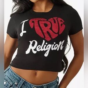 True Religion I Love True Religion Crew Neck T-Shirt Black Small NWT